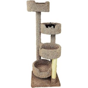 Maykoosh Rustic Recluse Large Cat Tower with Easy to Access Spacious Perches, Carpet Upholstered Cat Tree for All Cat Breeds, Multi-perch Cat Tree with Sisal Rope Scratch Post-Color:Beige