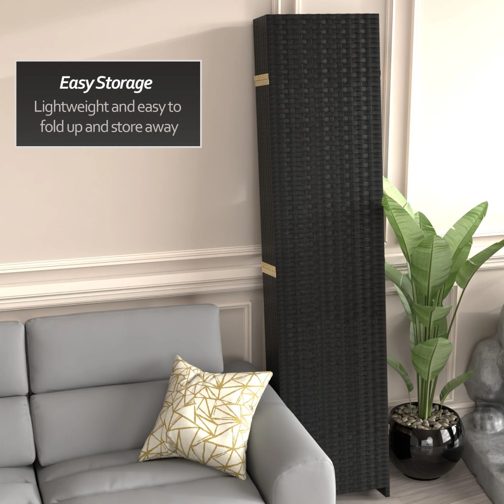 Red Lantern 7 ft. Tall Woven Fiber Folding Screen - Black - 8 Panel - Image 6