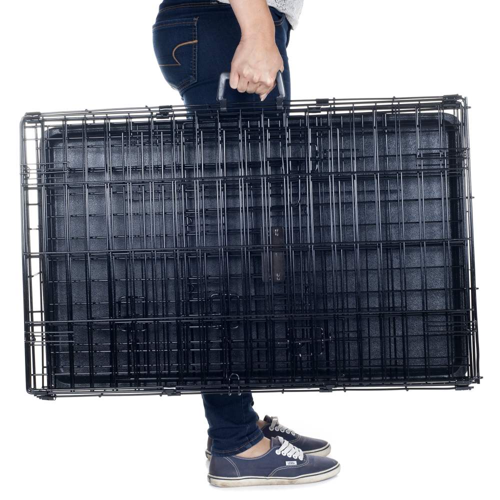 36-inch Dog Crate - Double Door Pet Kennel with Divider Panel - Foldable Dog Cage with Carry Handle for Portability and Storage by PETMAKER (Black) - Image 3
