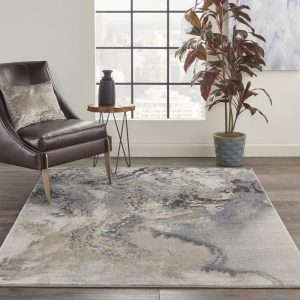 Nourison Maxell Contemporary Abstract Grey 5'3" x 7'3" Area Rug, Plush, Bedroom, Kitchen, Living Room, (5" x 7")