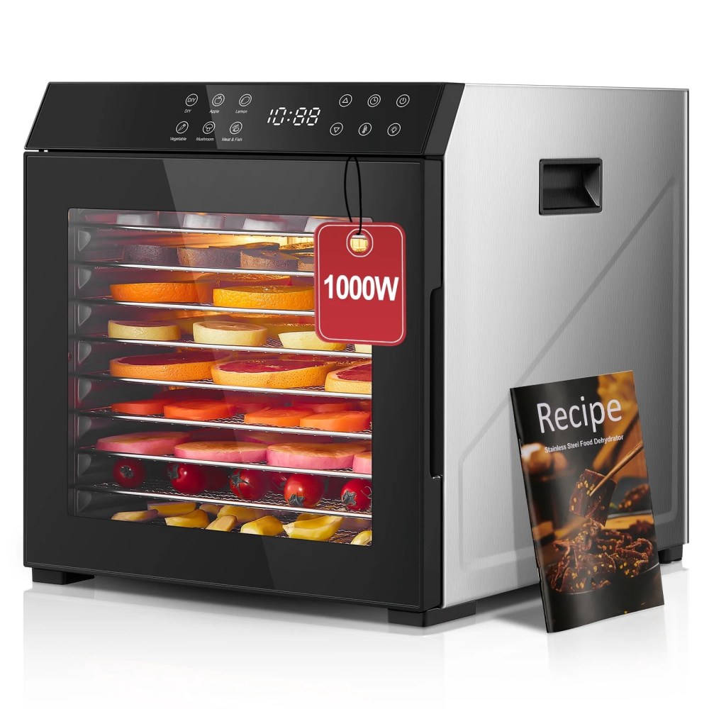 1000W Food Dehydrator,10 Trays All Stainless Steel Food Dryer,6 Custom Programs,176" F Temperature Control,LED Digital Adjustable Timer,for Jerky,Meat,Herbs,Vegetable,and Fruit