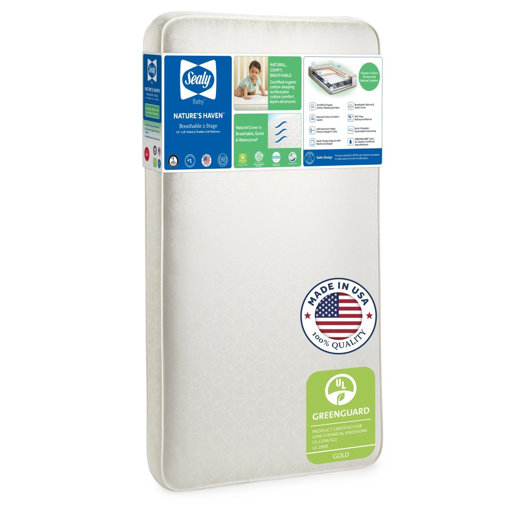 Sealy Nature's Haven Breathable Organic Cotton Baby Crib and Toddler Mattress