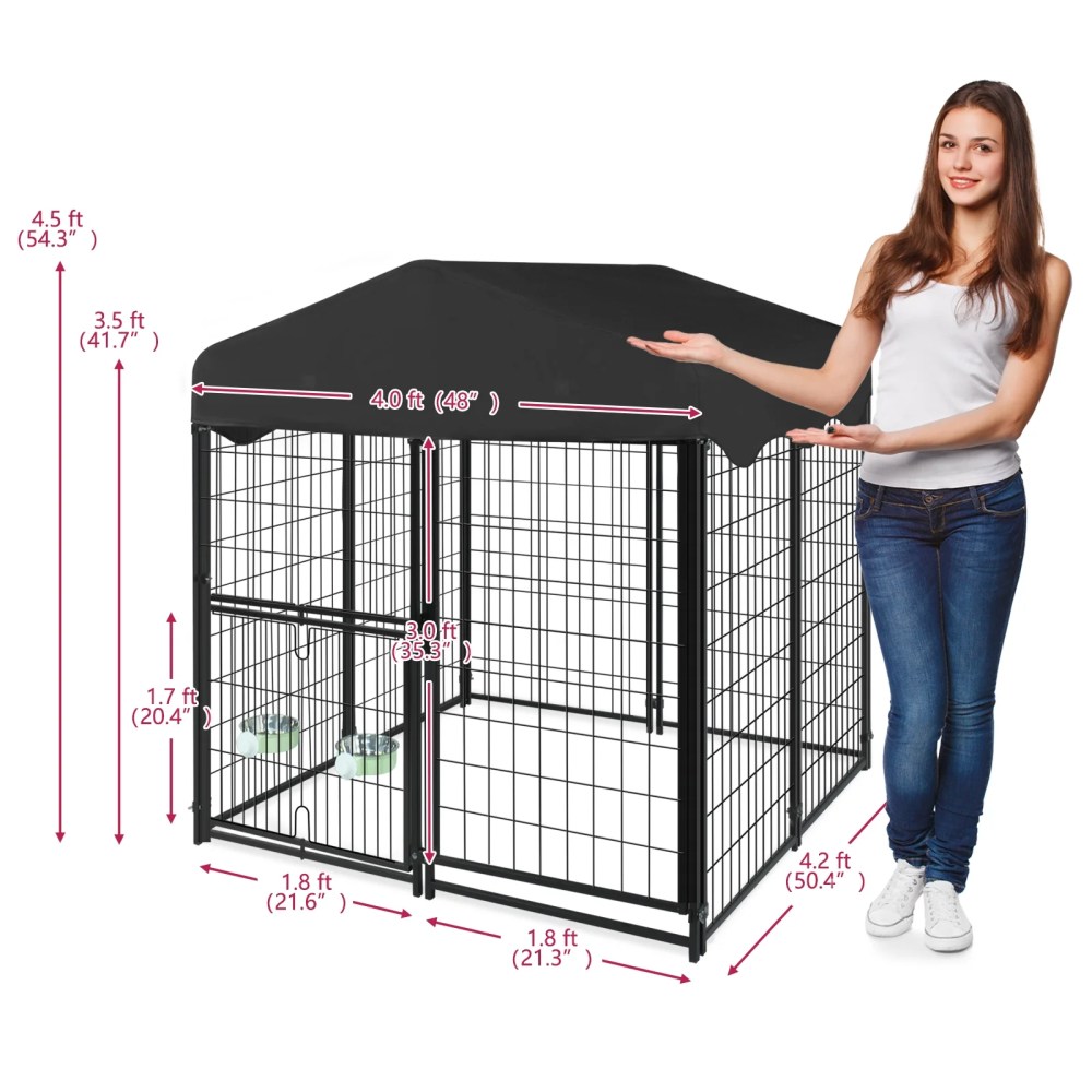 Jhsomdr Outdoor Dog Kennel 4.2ft x 4ft x 4.5ft Welded Wire Large Dog Kennel Dog Cage for Medium/Small Dogs, Heavy Duty Dog Crate with Rotating Feeding Door & UV-Resistant Cover - Image 9