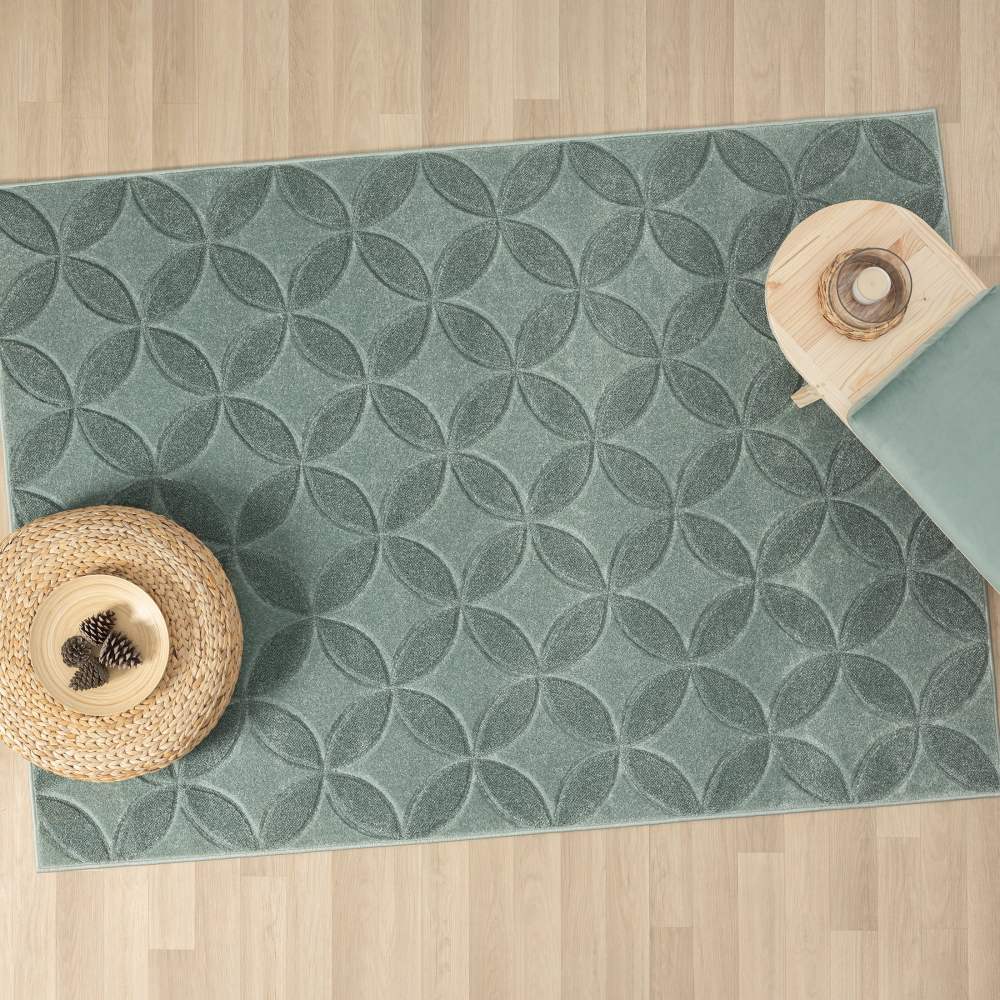 Better Homes & Gardens Carved Geo Indoor Accent Rug, Aqua Petals, 5" x 7" - Image 4