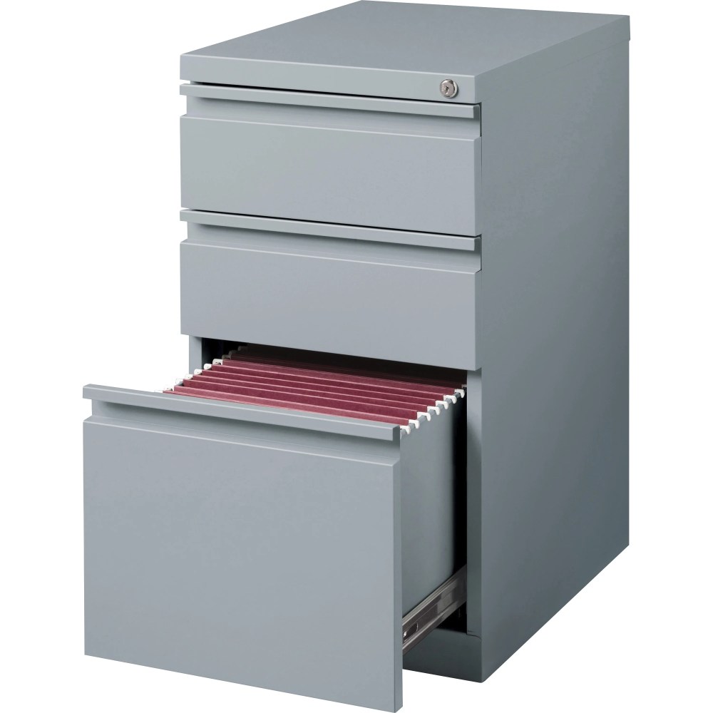 Lorell Mobile Box/Box/File Pedestal File 15" x 19.9" x 27.8" - 3 x Drawer(S) for Box, File - Letter - Ball-bearing Suspension, Drawer Extension, Durable, Recessed Drawer - Platinum - Steel - Recycled - Image 3