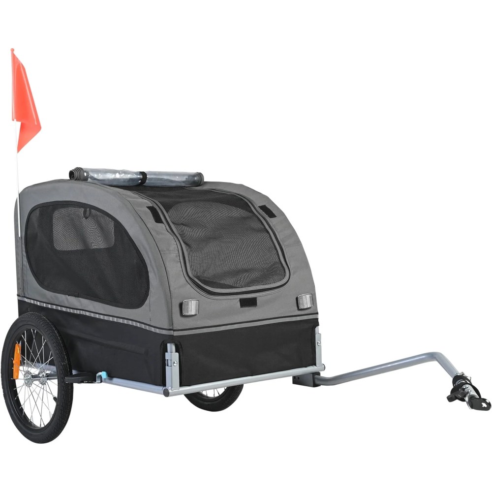 KFFKFF Water-Resistant Steel Pet Bicycle Trailer for Dogs & Cats, Black Gray - Image 5