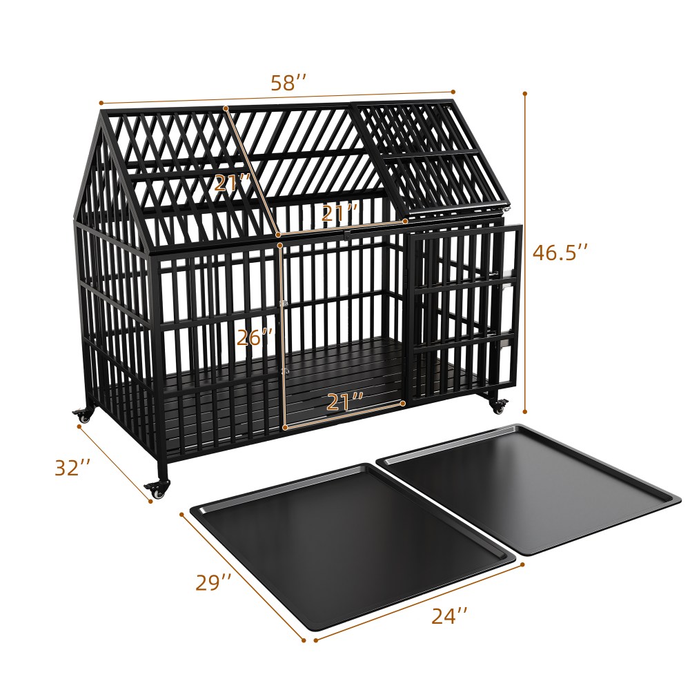 Heavy Duty Dog Crate for Large Dogs, 58 inches Extra Large Dog Kennel Indoor, Indestructible Dog Crate for High Anxiety Dogs, Double Door with Wheels - Image 2