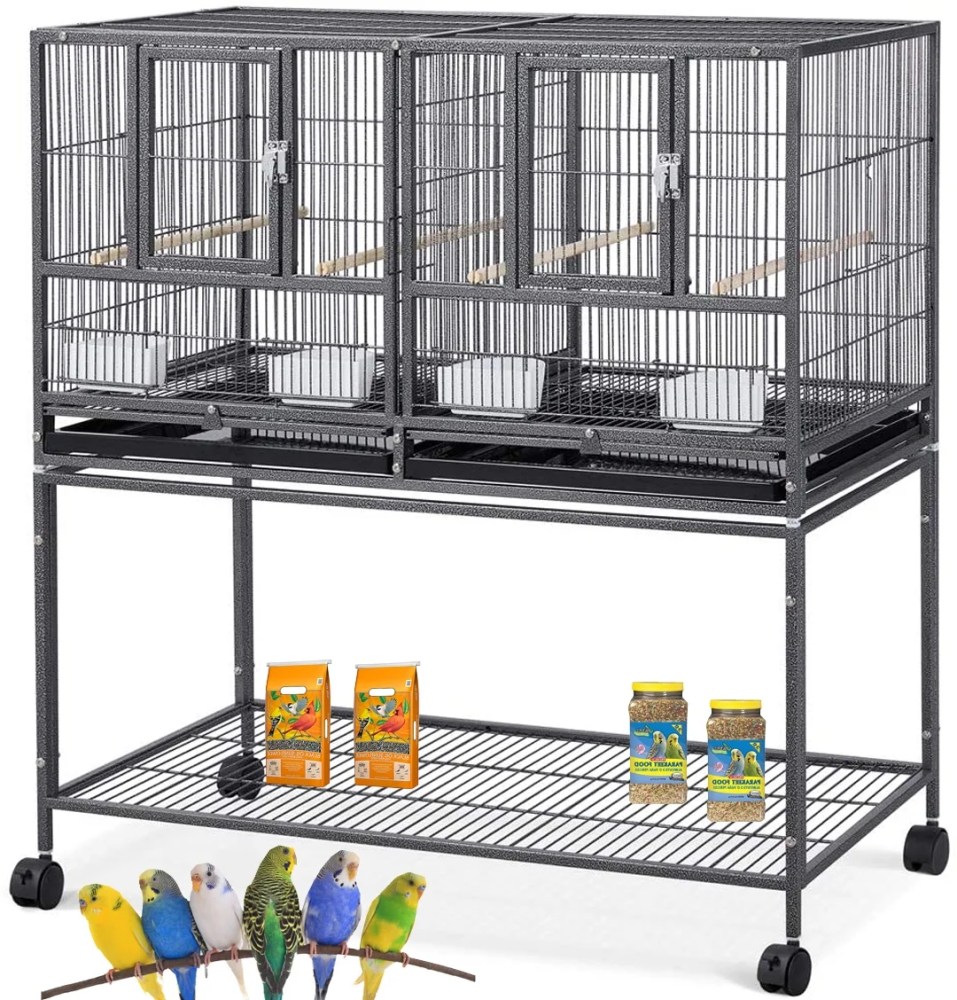 Single Stackable Center Divided Breeder Breeding Bird Flight Double Rolling Stand Cage for Aviaries Canaries Cockatiels Lovebirds Finches Budgies Small Parrots