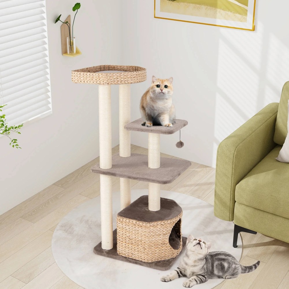 Infans 52" Cattail Cat Tower w/ Sisal Scratching Posts Perch Dangling Ball Cat Tree - Image 3