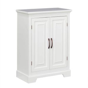 Teamson Home St. James Freestanding Two-Door Floor Accent Cabinet, White with Brushed Bronze handles