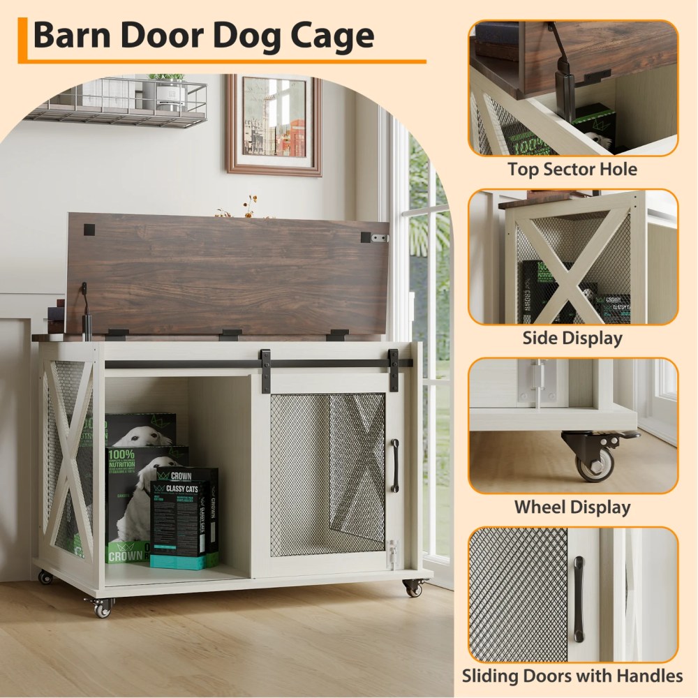 37" Stress-Free Dog Crate with Dual Access Sliding Barn Door & Flip Top Design Creates a Cozy Den for Your Pet - Image 18