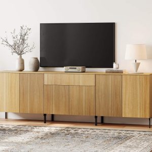 94.5" Modern Reeded Dresser TV Stand for TVs up to 100 Inch,Entertainment Center with Adjustable,Wooden TV Console with Storage for Living Room