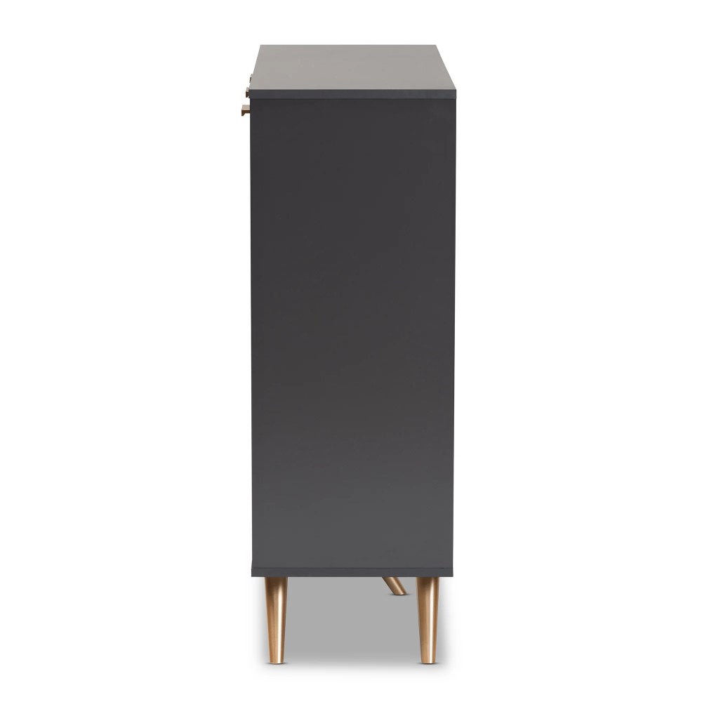 Baxton Studio Kelson Modern and Contemporary Dark Grey and Gold Finished Wood 3-Door Shoe Cabinet - Image 6