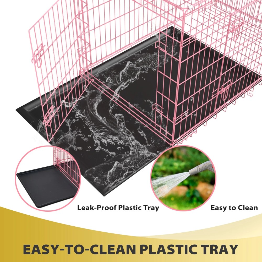 Dog Crates for Large Dogs 48 Inch Folding Mental Wire Crates Outdoor and Indoor Pet Dog Cage with Double-Door, Divider Panel, Removable Tray, Pink - Image 6