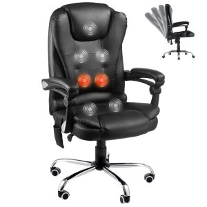 YODOLLA Ergonomic Reclining Office Chair Adjustable Height Computer Chair Big and Tall Executive Faux Leather Swivel Fabric Chair for Office,Home, Black