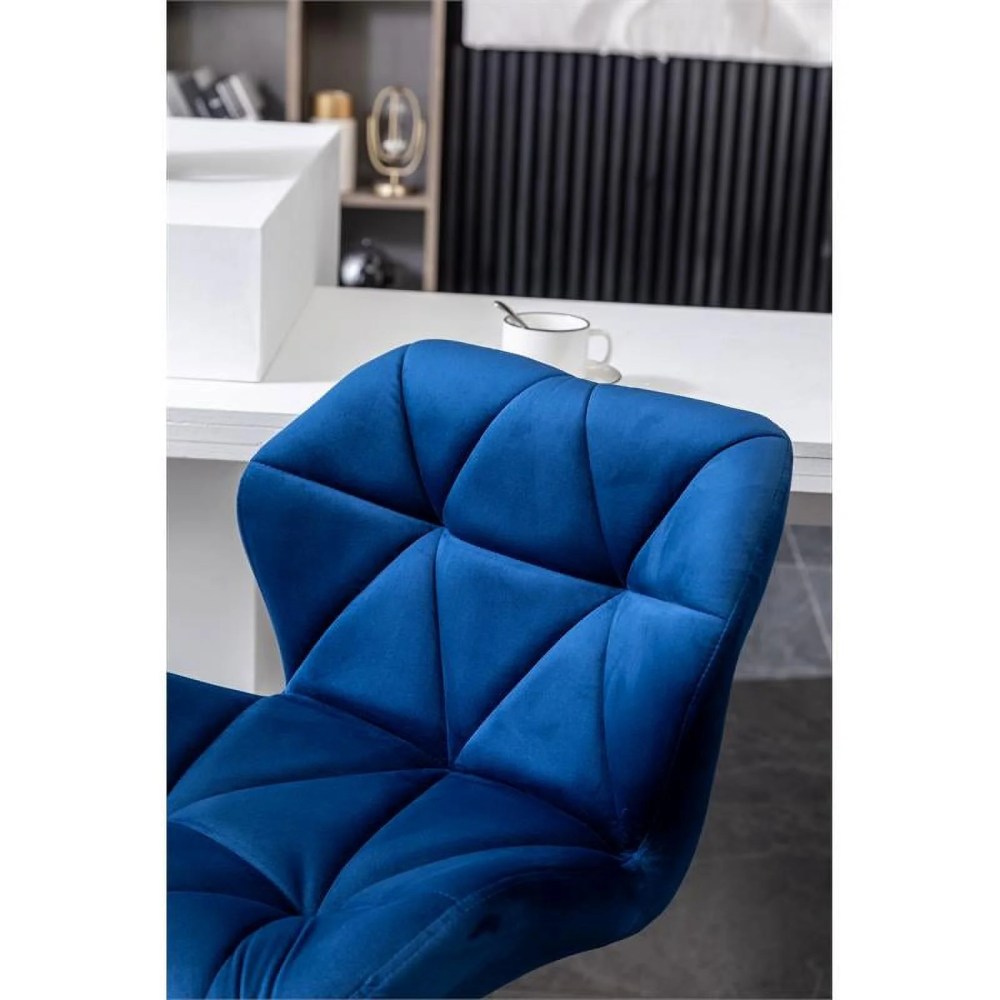 Roundhill Furniture Breni Velvet Diamond Tufted Swivel Adjustable Height Barstool, Set of 2, Blue, Chrome Finish - Image 5