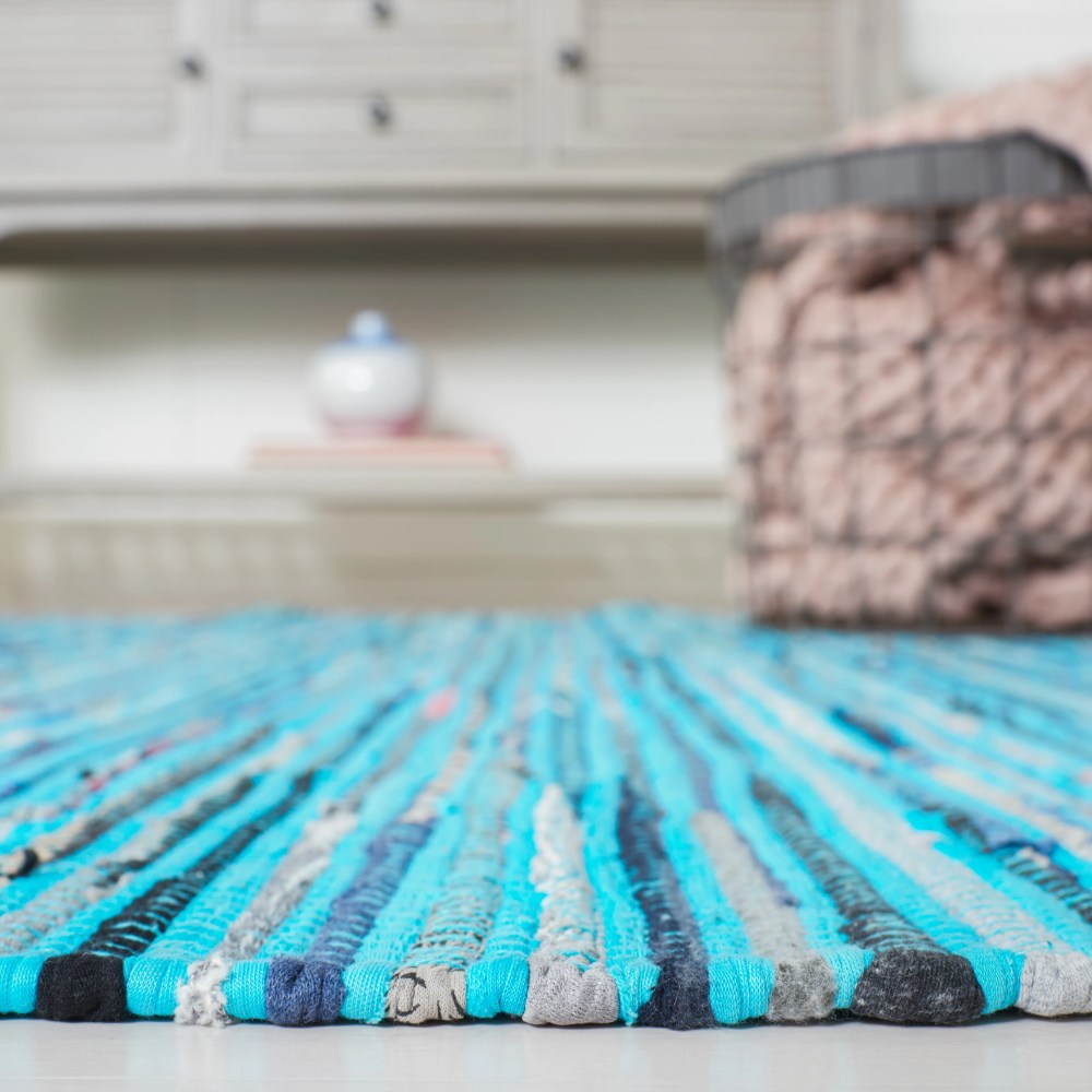 SAFAVIEH Rag Skylar Striped Cotton Area Rug, Turquoise/Multi, 8" x 10" - Image 8