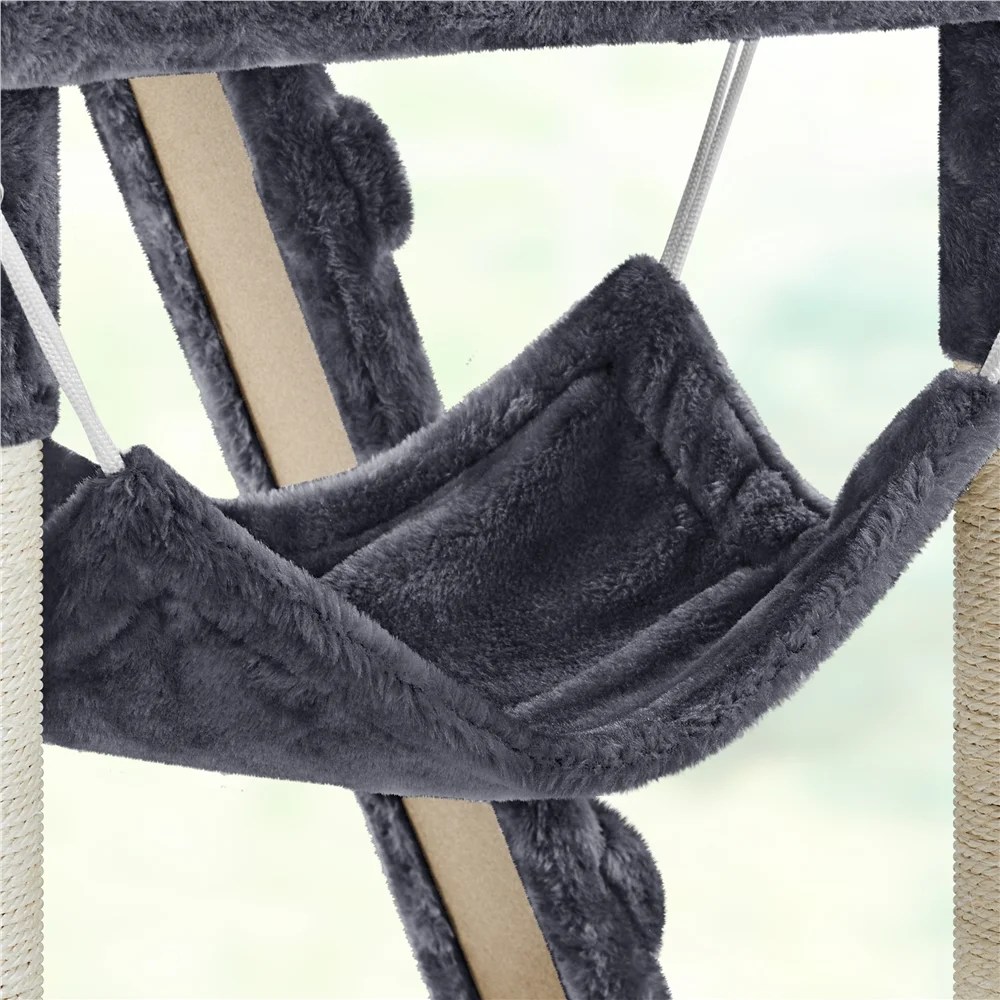 Alden Design 54" Cat Tree with Hammock, Basket and Scratching Post Tower, Dark Gray - Image 4