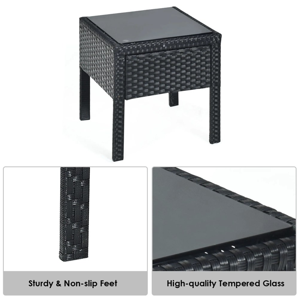 Gymax 3PCS Patio Rattan Conversation Furniture Set Outdoor Yard w/ Turquoise Cushions - Image 2