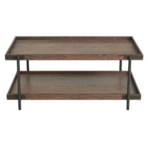 Alaterre Furniture Kyra 42"L Oak and Metal Coffee Table with Shelf,Brown