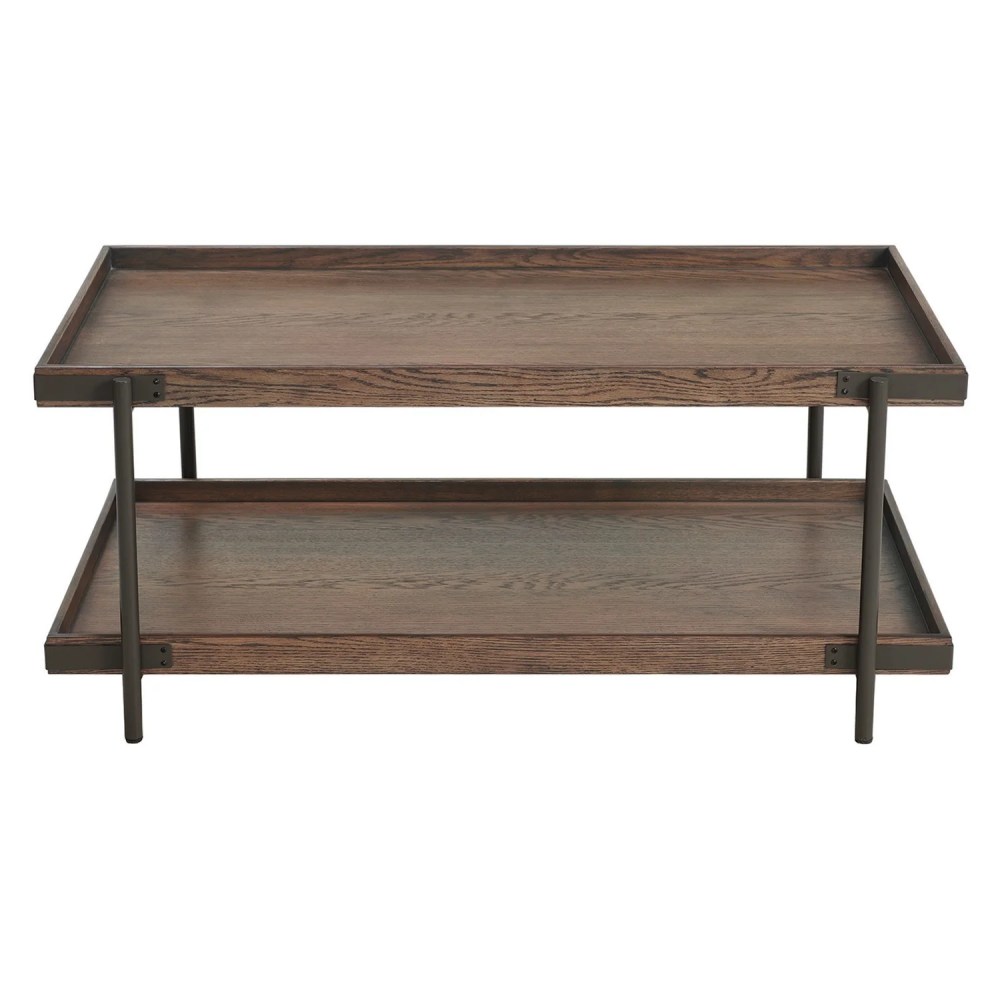 Alaterre Furniture Kyra 42"L Oak and Metal Coffee Table with Shelf,Brown