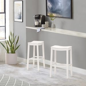 Woven Paths Fiddler Backless Wood Bar Height Stool, White