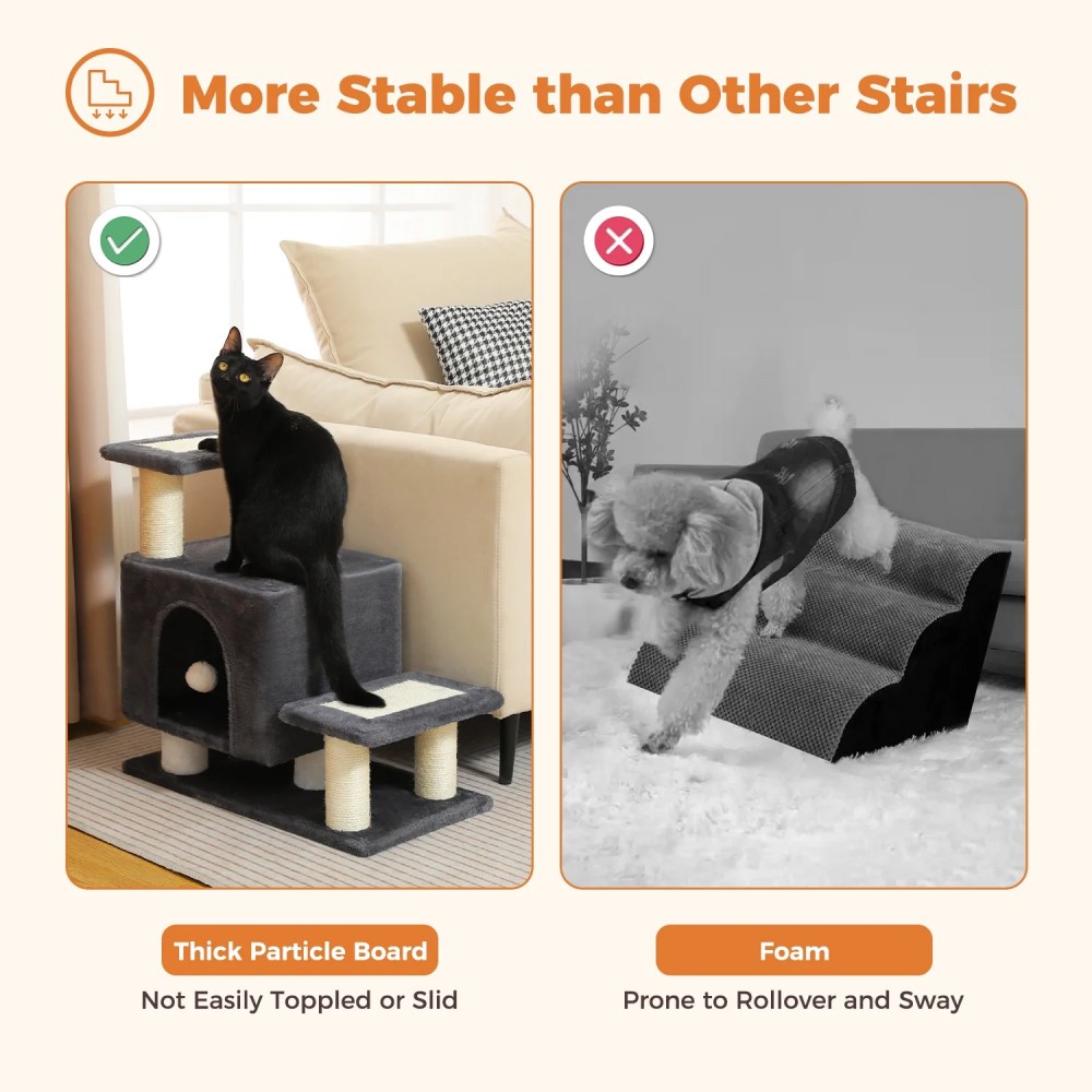 Pefilos 21" Cat Tree Tower with Scratching Post, 3-Step Pet Dog Stairs with Cat Condo for Small Dog, Gray - Image 6