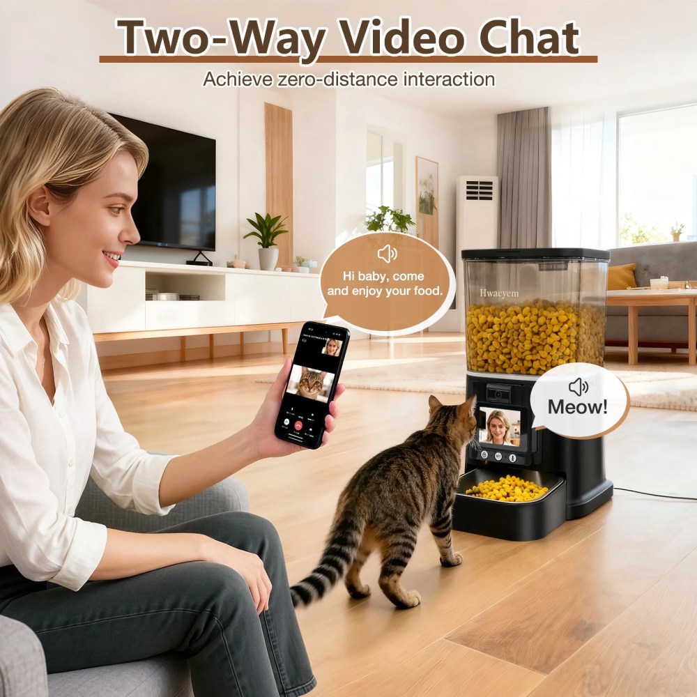 Automatic Cat Feeder with Camera, 5G WiFi Smart Food Dispenser, APP Remote Control, Timed Portion Feeding, Large Capacity Dog Cat Automatic Feeder, Black - Image 9
