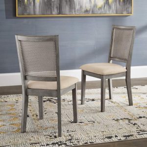 Weston Home Farmhouse Rattan Back Dining Side Chairs,Antique Grey (Set of 2)