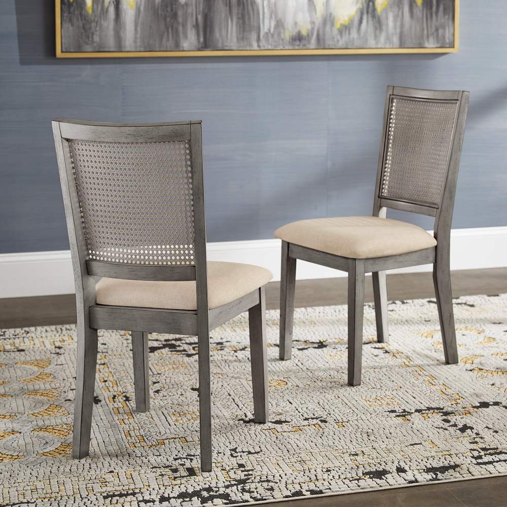 Weston Home Farmhouse Rattan Back Dining Side Chairs,Antique Grey (Set of 2)