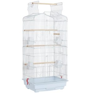 Yaheetech 41" H Open Top Metal Bird Cage with Perch Stand,  White