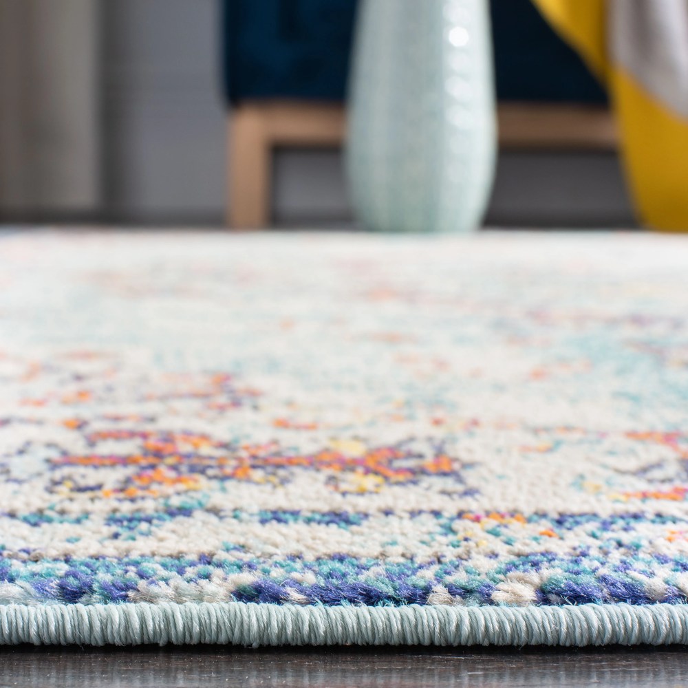 SAFAVIEH Madison Joandra Vintage Floral Area Rug, Navy/Light Blue, 11" x 11" Round - Image 2