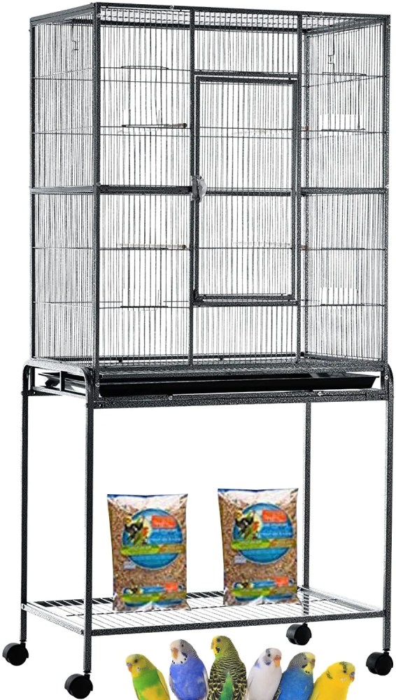 64" EXTRA LARGE Wrought Iron Flight Canary Parakeet Cockatiel Lovebird Finches Breeding Nest Box Doors Cage with Removable Rolling Stand
