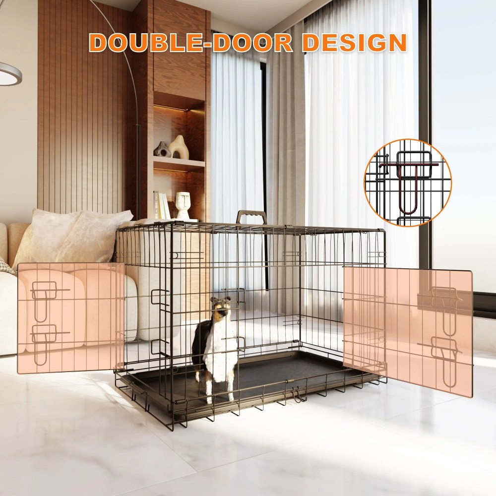 MAYEERTY 30-Inch Medium Dog Crate with Divider, Leak-Proof Tray, Double Door Metal Cage - Image 2