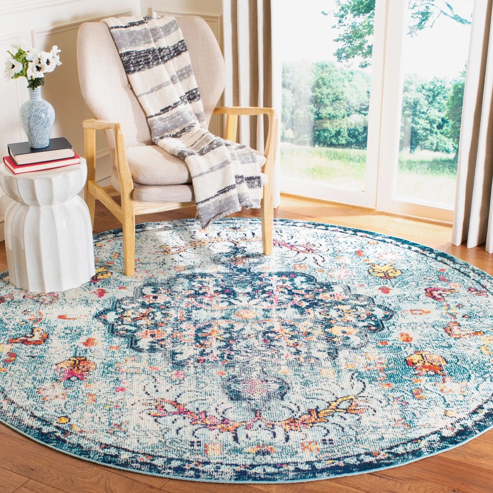 SAFAVIEH Madison Joandra Vintage Floral Area Rug, Navy/Light Blue, 11" x 11" Round - Image 4