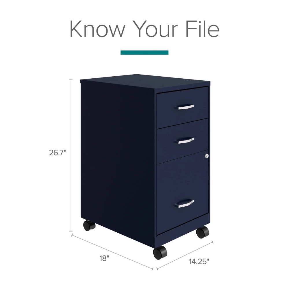 Space Solutions 18" Deep 3 Drawer Mobile Letter Width Vertical File Cabinet, Navy - Image 14