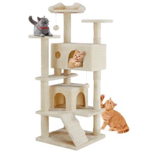 JIOABL Multi-Level Cat Tree Tower - 54-Inch Cat Tower with Large Condo,  Climbing Ladder,  Plush Toy,  and More Cat Stuff,  Beige
