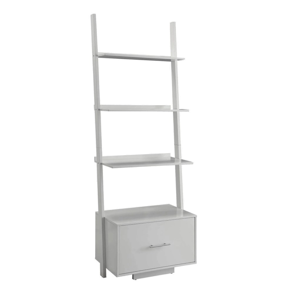 Convenience Concepts American Heritage Ladder Bookcase with File Drawer, White - Image 2
