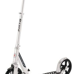 Razor A5 DLX Folding Kick Scooter - Silver, 8" Large Wheels, Anti-Rattle, for Child, Teen, Adult