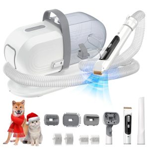 AUOSHI Pet Grooming Vacuum for Dogs & Cats, 13000Pa Suction, 5-in-1 Grooming Kit with Low Noise, 2.5L Dust Cup, Wireless Clippers, Deshedding Brush-Professional At-Home Pet Hair Cleaner