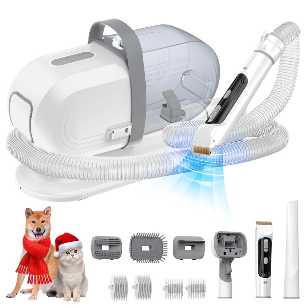 AUOSHI Pet Grooming Vacuum for Dogs & Cats, 13000Pa Suction, 5-in-1 Grooming Kit with Low Noise, 2.5L Dust Cup, Wireless Clippers, Deshedding Brush-Professional At-Home Pet Hair Cleaner