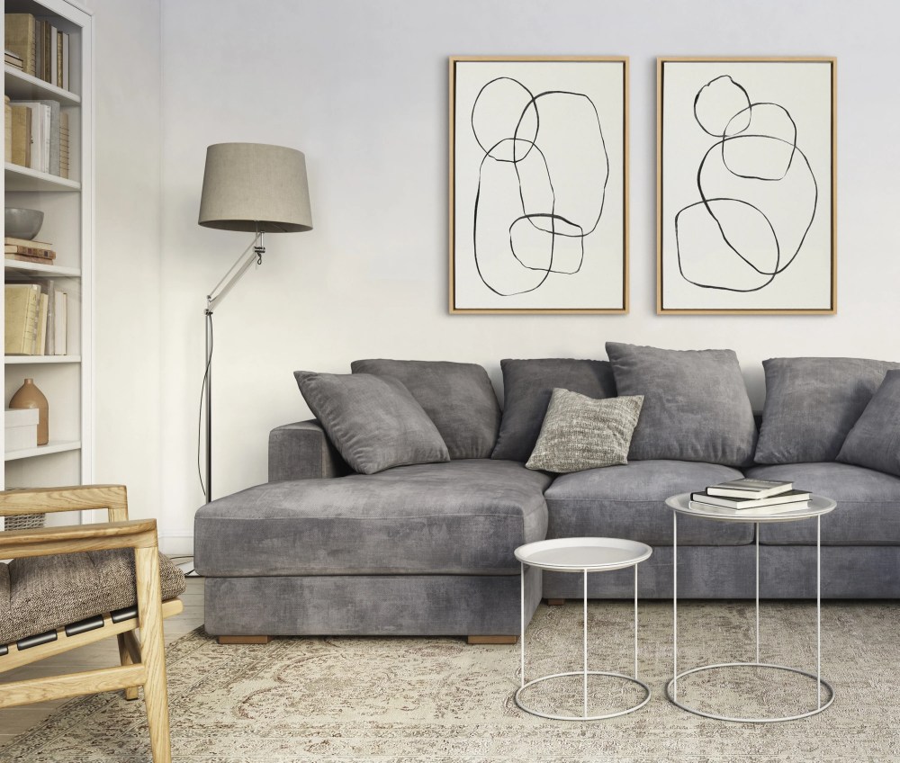 Sylvie Modern Circles and Going in Circles Linen Textured 23 in x 33 in Framed Painting Canvas Art Prints, by Kate and Laurel Set of 2 - Image 4
