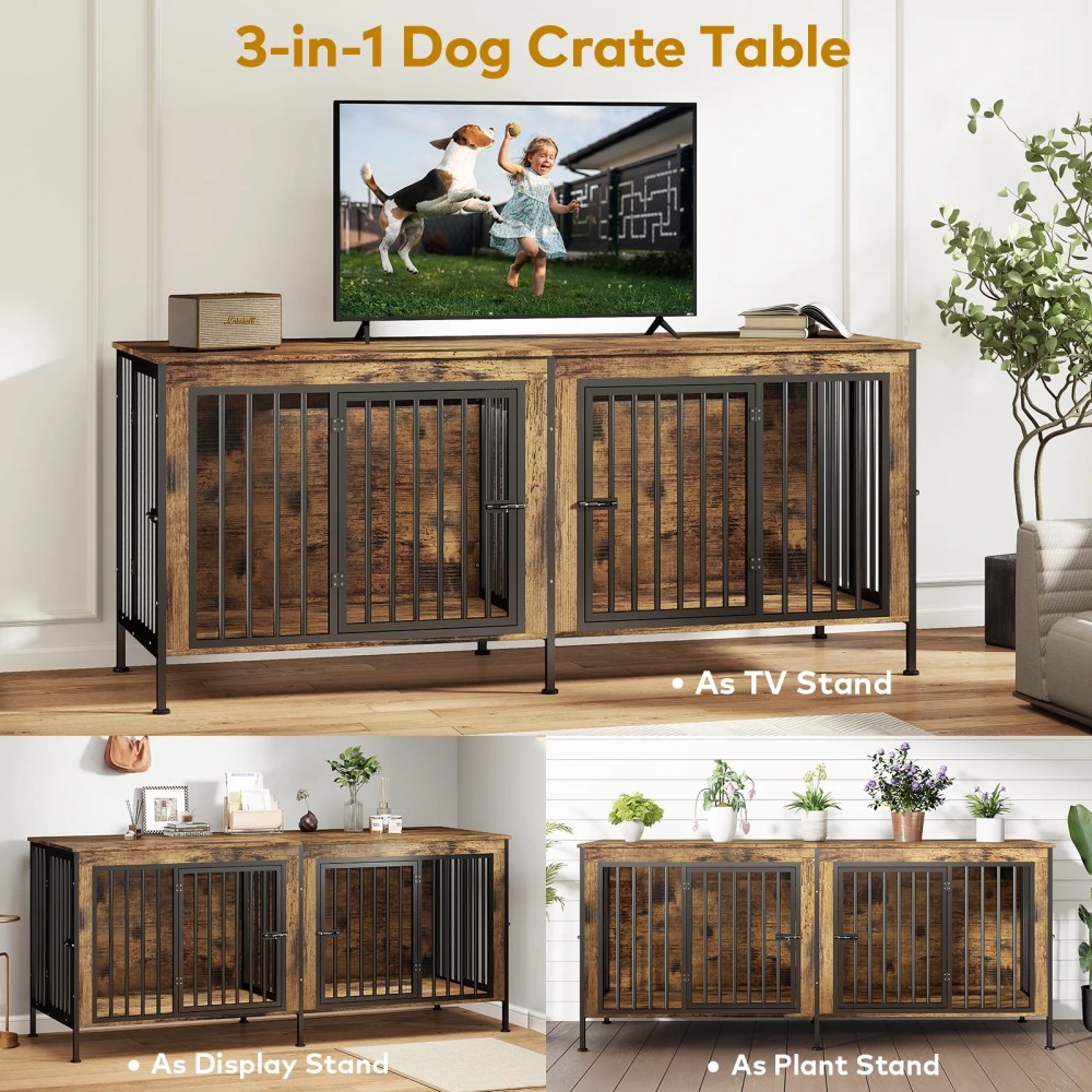 TIME RAY 78 Inch Dog Crate Furniture for Large Dog, Wood Dog Kennel Furniture Indoor with Removable Divider, Dog Cage Furniture as TV Stand, Brown - Image 5