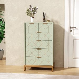 45"H Wood Gold Lines Green Dressers Chest of Drawers with 6 Drawers for Bedroom,Entryway