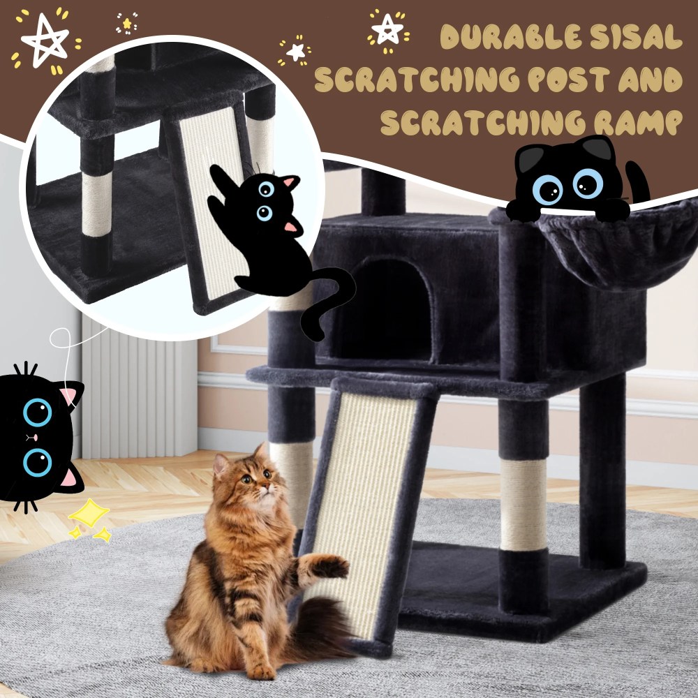 Amolife 81" Large Cat Tree Tower for Large Cats with Cat Condo Hammock, 2 Scratching Ramps, 6 Scratching Posts, Blue - Image 8