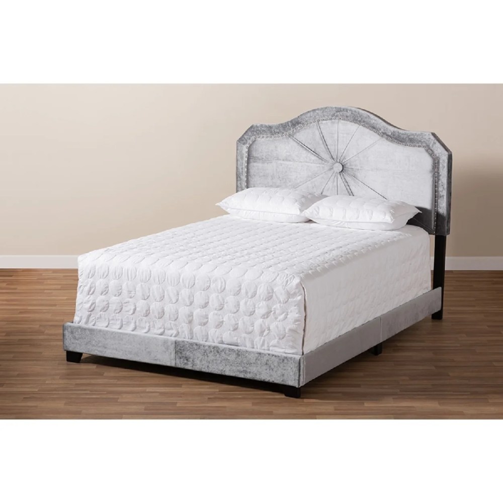Baxton Studio Embla Modern and Contemporary Grey Velvet Fabric Upholstered Queen Size Bed - Image 2