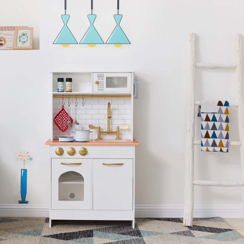 Teamson Kids Little Chef Boston Wooden Play Kitchen with Oven, Sink, Microwave & Accessories