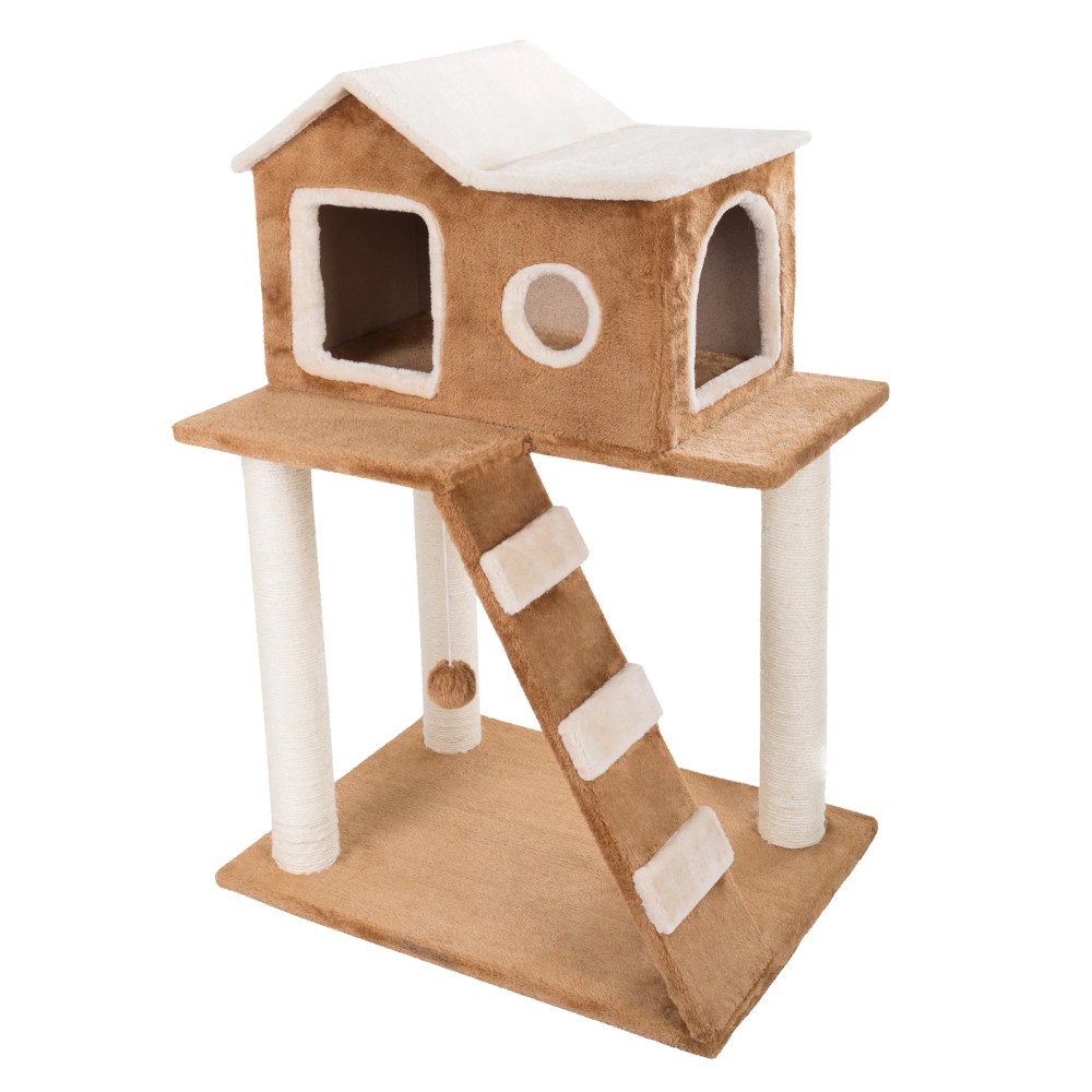 PETMAKER 35in Cat Tree with Ladder, House, Scratch Posts, and Toy (Brown) - Image 7