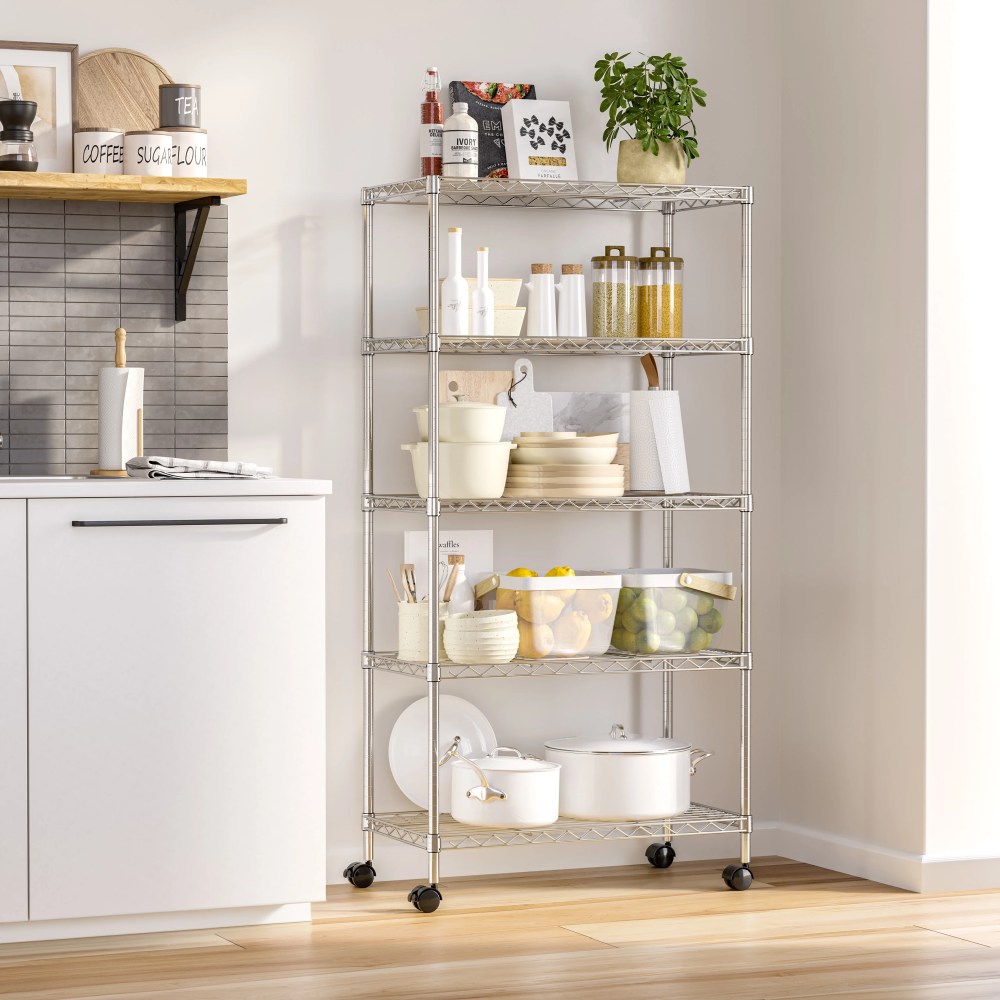 Seville Classics 5-Tier Steel Wire Shelving with Wheels, 30" W x 14" D x 60" H, Chrome Plated - Image 8