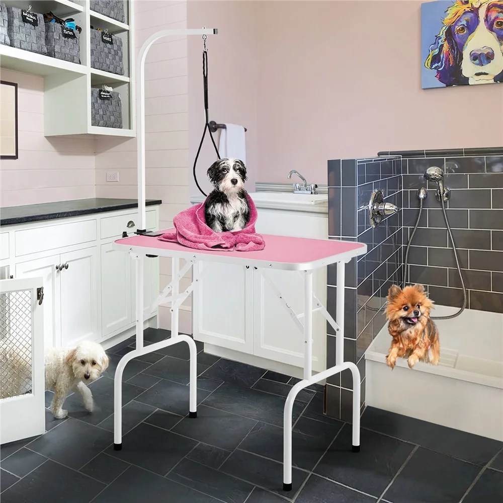 Renwick 32" Pet Foldable Grooming Table with Adjustable Height Arm, Pink - Image 9